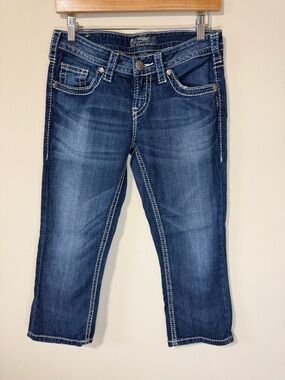 Silver Jeans Womens 27 Blue Aiko Capri Low Rise Dark Wash Stretch Denim